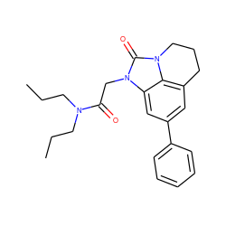 CCCN(CCC)C(=O)Cn1c(=O)n2c3c(cc(-c4ccccc4)cc31)CCC2 ZINC000095589737