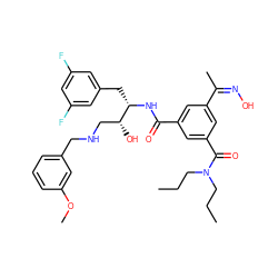 CCCN(CCC)C(=O)c1cc(C(=O)N[C@@H](Cc2cc(F)cc(F)c2)[C@H](O)CNCc2cccc(OC)c2)cc(/C(C)=N\O)c1 ZINC000042967185