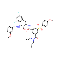 CCCN(CCC)C(=O)c1cc(C(=O)N[C@@H](Cc2cc(F)cc(F)c2)[C@H](O)CNCc2cccc(OC)c2)cc(S(=O)(=O)c2ccc(OC)cc2)c1 ZINC000049650310