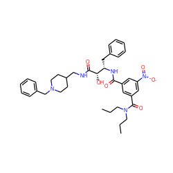 CCCN(CCC)C(=O)c1cc(C(=O)N[C@@H](Cc2ccccc2)[C@H](O)C(=O)NCC2CCN(Cc3ccccc3)CC2)cc([N+](=O)[O-])c1 ZINC000049898582