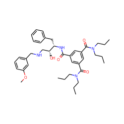 CCCN(CCC)C(=O)c1cc(C(=O)N[C@@H](Cc2ccccc2)[C@H](O)CNCc2cccc(OC)c2)cc(C(=O)N(CCC)CCC)c1 ZINC000028705229