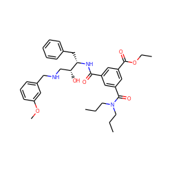 CCCN(CCC)C(=O)c1cc(C(=O)N[C@@H](Cc2ccccc2)[C@H](O)CNCc2cccc(OC)c2)cc(C(=O)OCC)c1 ZINC000028705258