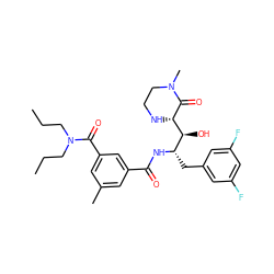 CCCN(CCC)C(=O)c1cc(C)cc(C(=O)N[C@@H](Cc2cc(F)cc(F)c2)[C@H](O)[C@@H]2NCCN(C)C2=O)c1 ZINC000042890786