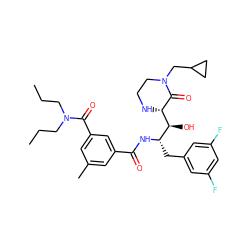 CCCN(CCC)C(=O)c1cc(C)cc(C(=O)N[C@@H](Cc2cc(F)cc(F)c2)[C@H](O)[C@@H]2NCCN(CC3CC3)C2=O)c1 ZINC000042834887