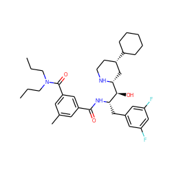 CCCN(CCC)C(=O)c1cc(C)cc(C(=O)N[C@@H](Cc2cc(F)cc(F)c2)[C@H](O)[C@H]2C[C@@H](C3CCCCC3)CCN2)c1 ZINC000029128927