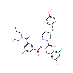 CCCN(CCC)C(=O)c1cc(C)cc(C(=O)N[C@@H](Cc2cc(F)cc(F)c2)[C@H](O)[C@H]2C[C@@H](Cc3ccc(OC)cc3)CCN2)c1 ZINC000029128971