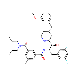 CCCN(CCC)C(=O)c1cc(C)cc(C(=O)N[C@@H](Cc2cc(F)cc(F)c2)[C@H](O)[C@H]2C[C@@H](Cc3cccc(OC)c3)CCN2)c1 ZINC000029128970