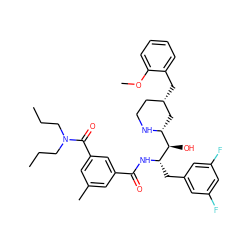 CCCN(CCC)C(=O)c1cc(C)cc(C(=O)N[C@@H](Cc2cc(F)cc(F)c2)[C@H](O)[C@H]2C[C@@H](Cc3ccccc3OC)CCN2)c1 ZINC000029128969