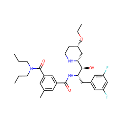 CCCN(CCC)C(=O)c1cc(C)cc(C(=O)N[C@@H](Cc2cc(F)cc(F)c2)[C@H](O)[C@H]2C[C@@H](OCC)CCN2)c1 ZINC000016052468