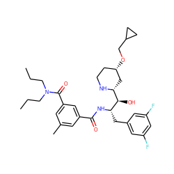 CCCN(CCC)C(=O)c1cc(C)cc(C(=O)N[C@@H](Cc2cc(F)cc(F)c2)[C@H](O)[C@H]2C[C@@H](OCC3CC3)CCN2)c1 ZINC000029128783