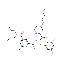 CCCN(CCC)C(=O)c1cc(C)cc(C(=O)N[C@@H](Cc2cc(F)cc(F)c2)[C@H](O)[C@H]2C[C@@H](OCCOC)CCN2)c1 ZINC000029128780