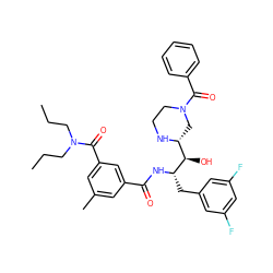 CCCN(CCC)C(=O)c1cc(C)cc(C(=O)N[C@@H](Cc2cc(F)cc(F)c2)[C@H](O)[C@H]2CN(C(=O)c3ccccc3)CCN2)c1 ZINC000084466404