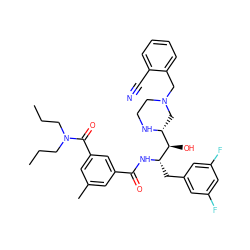 CCCN(CCC)C(=O)c1cc(C)cc(C(=O)N[C@@H](Cc2cc(F)cc(F)c2)[C@H](O)[C@H]2CN(Cc3ccccc3C#N)CCN2)c1 ZINC000044352592