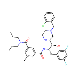 CCCN(CCC)C(=O)c1cc(C)cc(C(=O)N[C@@H](Cc2cc(F)cc(F)c2)[C@H](O)[C@H]2CN(Cc3ccccc3Cl)CCN2)c1 ZINC000049853709