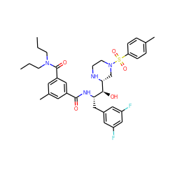 CCCN(CCC)C(=O)c1cc(C)cc(C(=O)N[C@@H](Cc2cc(F)cc(F)c2)[C@H](O)[C@H]2CN(S(=O)(=O)c3ccc(C)cc3)CCN2)c1 ZINC000049793336