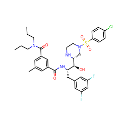 CCCN(CCC)C(=O)c1cc(C)cc(C(=O)N[C@@H](Cc2cc(F)cc(F)c2)[C@H](O)[C@H]2CN(S(=O)(=O)c3ccc(Cl)cc3)CCN2)c1 ZINC000049783807