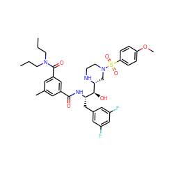 CCCN(CCC)C(=O)c1cc(C)cc(C(=O)N[C@@H](Cc2cc(F)cc(F)c2)[C@H](O)[C@H]2CN(S(=O)(=O)c3ccc(OC)cc3)CCN2)c1 ZINC000049802167
