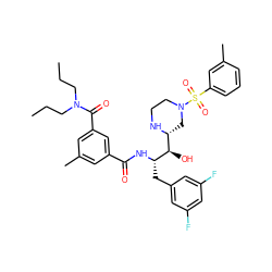 CCCN(CCC)C(=O)c1cc(C)cc(C(=O)N[C@@H](Cc2cc(F)cc(F)c2)[C@H](O)[C@H]2CN(S(=O)(=O)c3cccc(C)c3)CCN2)c1 ZINC000049802165