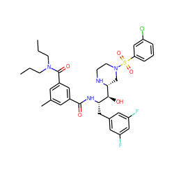 CCCN(CCC)C(=O)c1cc(C)cc(C(=O)N[C@@H](Cc2cc(F)cc(F)c2)[C@H](O)[C@H]2CN(S(=O)(=O)c3cccc(Cl)c3)CCN2)c1 ZINC000049784422