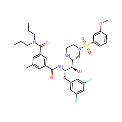 CCCN(CCC)C(=O)c1cc(C)cc(C(=O)N[C@@H](Cc2cc(F)cc(F)c2)[C@H](O)[C@H]2CN(S(=O)(=O)c3cccc(OC)c3)CCN2)c1 ZINC000049784518