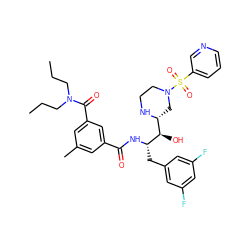 CCCN(CCC)C(=O)c1cc(C)cc(C(=O)N[C@@H](Cc2cc(F)cc(F)c2)[C@H](O)[C@H]2CN(S(=O)(=O)c3cccnc3)CCN2)c1 ZINC000049793939