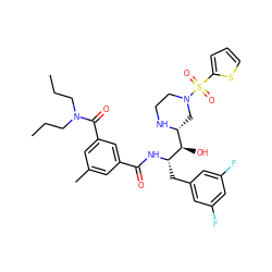 CCCN(CCC)C(=O)c1cc(C)cc(C(=O)N[C@@H](Cc2cc(F)cc(F)c2)[C@H](O)[C@H]2CN(S(=O)(=O)c3cccs3)CCN2)c1 ZINC000049783626