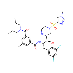 CCCN(CCC)C(=O)c1cc(C)cc(C(=O)N[C@@H](Cc2cc(F)cc(F)c2)[C@H](O)[C@H]2CN(S(=O)(=O)c3cn(C)cn3)CCN2)c1 ZINC000049783890