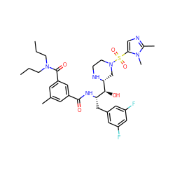 CCCN(CCC)C(=O)c1cc(C)cc(C(=O)N[C@@H](Cc2cc(F)cc(F)c2)[C@H](O)[C@H]2CN(S(=O)(=O)c3cnc(C)n3C)CCN2)c1 ZINC000049785036