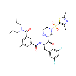 CCCN(CCC)C(=O)c1cc(C)cc(C(=O)N[C@@H](Cc2cc(F)cc(F)c2)[C@H](O)[C@H]2CN(S(=O)(=O)c3sc(C)nc3C)CCN2)c1 ZINC000049802647