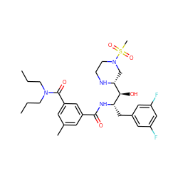 CCCN(CCC)C(=O)c1cc(C)cc(C(=O)N[C@@H](Cc2cc(F)cc(F)c2)[C@H](O)[C@H]2CN(S(C)(=O)=O)CCN2)c1 ZINC000049784018