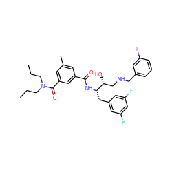 CCCN(CCC)C(=O)c1cc(C)cc(C(=O)N[C@@H](Cc2cc(F)cc(F)c2)[C@H](O)CNCc2cccc(I)c2)c1 ZINC000024904840