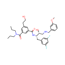 CCCN(CCC)C(=O)c1cc(CCO)cc(C(=O)N[C@@H](Cc2cc(F)cc(F)c2)[C@H](O)CNCc2cccc(OC)c2)c1 ZINC000042966542