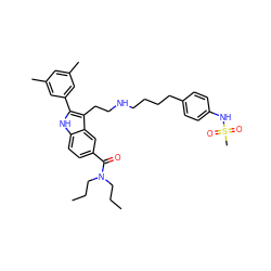 CCCN(CCC)C(=O)c1ccc2[nH]c(-c3cc(C)cc(C)c3)c(CCNCCCCc3ccc(NS(C)(=O)=O)cc3)c2c1 ZINC000029463667