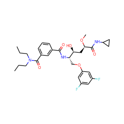 CCCN(CCC)C(=O)c1cccc(C(=O)N[C@@H](COc2cc(F)cc(F)c2)[C@@H](O)C[C@@H](OC)C(=O)NC2CC2)c1 ZINC000049771169