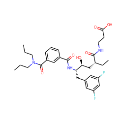 CCCN(CCC)C(=O)c1cccc(C(=O)N[C@@H](Cc2cc(F)cc(F)c2)[C@@H](O)C[C@@H](CC)C(=O)NCCC(=O)O)c1 ZINC000014962124