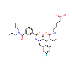 CCCN(CCC)C(=O)c1cccc(C(=O)N[C@@H](Cc2cc(F)cc(F)c2)[C@@H](O)C[C@@H](CC)C(=O)NCCCCC(=O)O)c1 ZINC000014962131