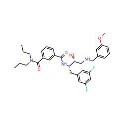 CCCN(CCC)C(=O)c1cccc(C(=O)N[C@@H](Cc2cc(F)cc(F)c2)[C@H](O)CNCc2cccc(OC)c2)c1 ZINC000043021140