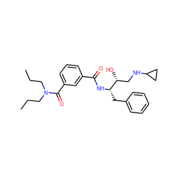 CCCN(CCC)C(=O)c1cccc(C(=O)N[C@@H](Cc2ccccc2)[C@H](O)CNC2CC2)c1 ZINC000204000477