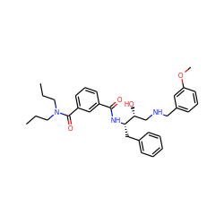 CCCN(CCC)C(=O)c1cccc(C(=O)N[C@@H](Cc2ccccc2)[C@H](O)CNCc2cccc(OC)c2)c1 ZINC000028968529