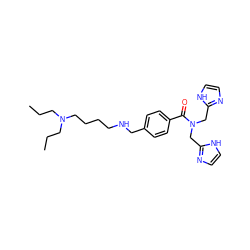 CCCN(CCC)CCCCNCc1ccc(C(=O)N(Cc2ncc[nH]2)Cc2ncc[nH]2)cc1 ZINC000035998679