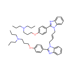 CCCN(CCC)CCCOc1ccc(-c2nc3ccccc3n2C/C=C/Cn2c(-c3ccc(OCCCN(CCC)CCC)cc3)nc3ccccc32)cc1 ZINC000003935644