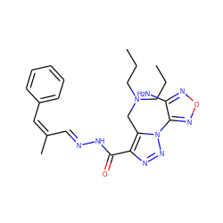 CCCN(CCC)Cc1c(C(=O)N/N=C/C(C)=C\c2ccccc2)nnn1-c1nonc1N ZINC000004456385