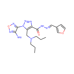 CCCN(CCC)Cc1c(C(=O)N/N=C/c2ccoc2)nnn1-c1nonc1N ZINC000003633073