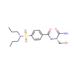 CCCN(CCC)S(=O)(=O)c1ccc(C(=O)N[C@@H](CO)C(N)=O)cc1 ZINC000286195923