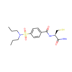 CCCN(CCC)S(=O)(=O)c1ccc(C(=O)N[C@@H](CS)C(N)=O)cc1 ZINC000474609907