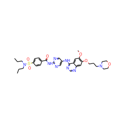 CCCN(CCC)S(=O)(=O)c1ccc(C(=O)Nc2ncc(Nc3ncnc4cc(OCCCN5CCOCC5)c(OC)cc34)cn2)cc1 ZINC000028571471