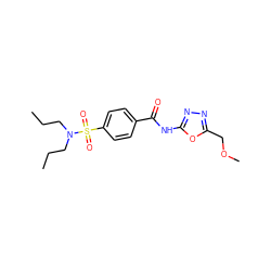 CCCN(CCC)S(=O)(=O)c1ccc(C(=O)Nc2nnc(COC)o2)cc1 ZINC000002720192