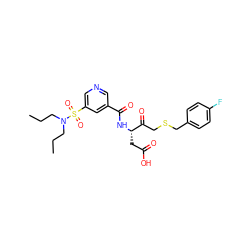 CCCN(CCC)S(=O)(=O)c1cncc(C(=O)N[C@@H](CC(=O)O)C(=O)CSCc2ccc(F)cc2)c1 ZINC000014947303