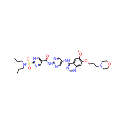 CCCN(CCC)S(=O)(=O)c1ncc(C(=O)Nc2ncc(Nc3ncnc4cc(OCCCN5CCOCC5)c(OC)cc34)cn2)cn1 ZINC000034802999