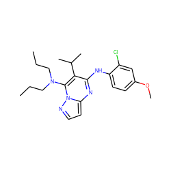 CCCN(CCC)c1c(C(C)C)c(Nc2ccc(OC)cc2Cl)nc2ccnn12 ZINC000072119791